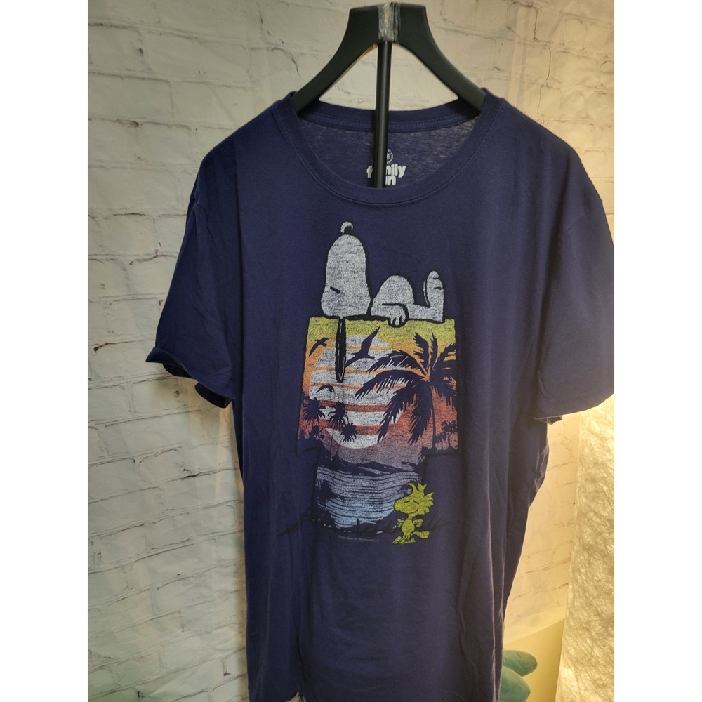Family Fun Peanuts Snoopy Beach Sunset Graphic T-Shirt Mens 2XL Navy Blue